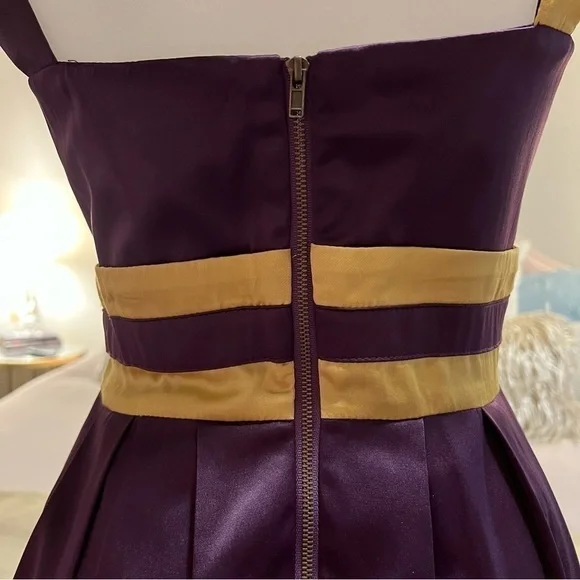 MINUET Purple Gold S Sleeveless Short Formal Stretch Natural Waist Pencil Dress - Picture 6 of 17